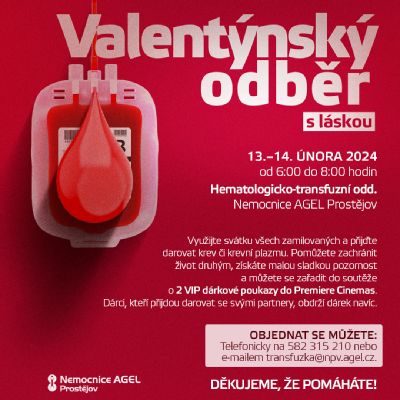 Valentýnské darování krve v Nemocnici AGEL Prostějov