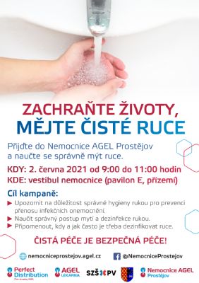 Nemocnice AGEL Prostějov ve středu 2. června připomene veřejnosti správnou hygienu rukou